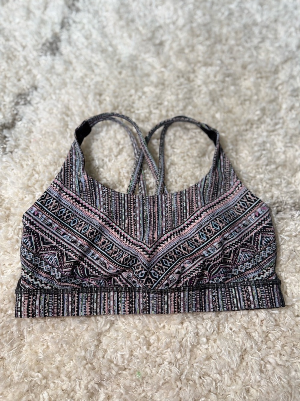 Women’s Lululemon Energy Tribal Pace Energy Bra White Black Med Support Sz 8